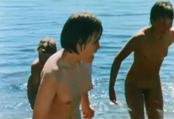 Boys spying for naked girls bathing in the lake.